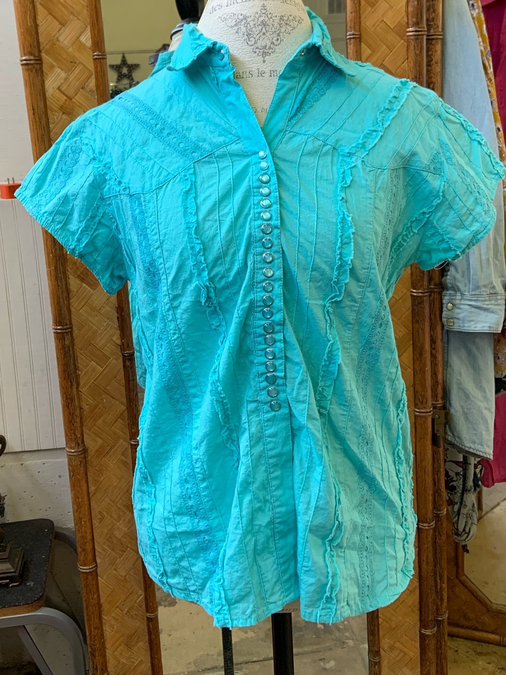 Scully Turquoise Short-Sleeve Button-Front Shirt